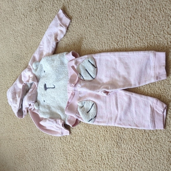 Baby Gap Pink & White Fuzzie Soft Hooded Sweatshirt & Joggers Set Size 18-24 M - Picture 1 of 7